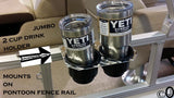 Pontoon Boat 2 JUMBO Cup Drink Holder Aluminum Diamond Plate Fits 1 1/4 Rail