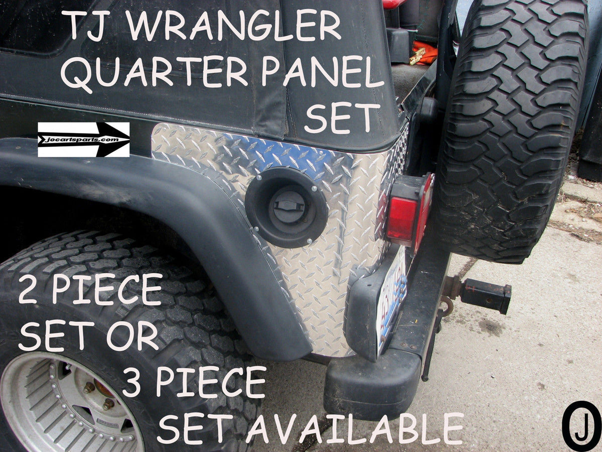 J & O Black Aluminum Diamond Plate Rear Corner Guards For Jeep YJ Wrangler (3-Piece Set)