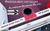 Pontoon Boat Diamond Plate Cup Holder fits 1 1/4 inch Rails