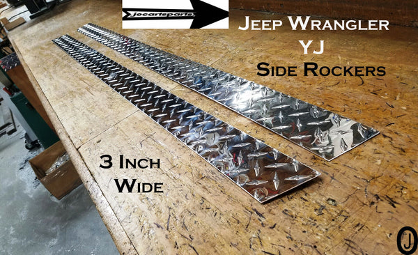 Fits Jeep Wrangler YJ 3 Inch Wide Polished Aluminum Diamond Plate Side ROCKER