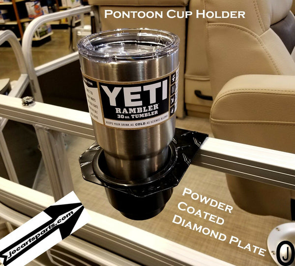 Pontoon Boat Diamond Plate Cup Holder fits 1 1/4 inch Rails – J