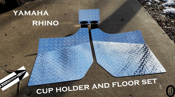 Yamaha Rhino Aluminum Diamond Plate FLOOR & CUP Holder Set