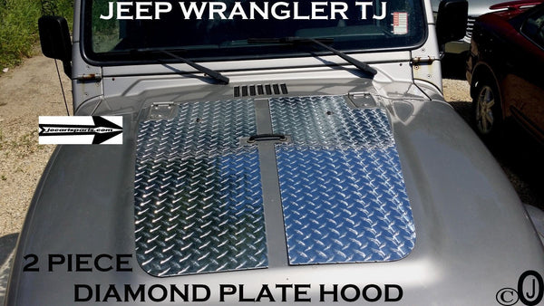Jeep Wrangler TJ 2pc Aluminum Diamond Plate Hood Cover no washer fluid holes