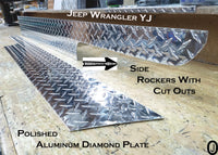 JEEP Wrangler YJ Polished Aluminum Diamond Plate Side Rocker Panel Set 6'' Wide